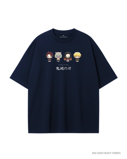 Chibi Demon Squad: Unisex Oversized T-Shirts NAVY BLUE