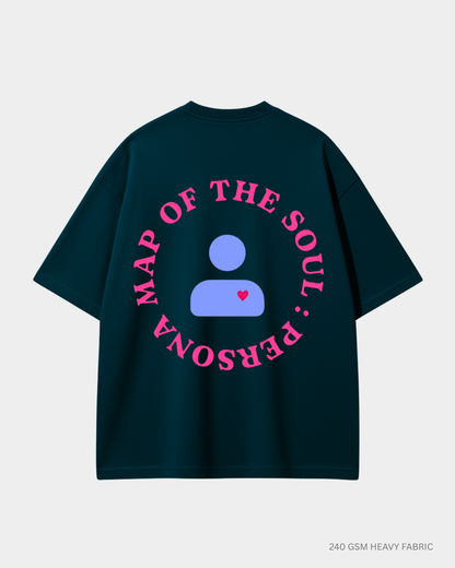 Map of The Soul Unisex Oversized T-Shirt | Antherr Core Petrol Blue Cotton 240 GSM