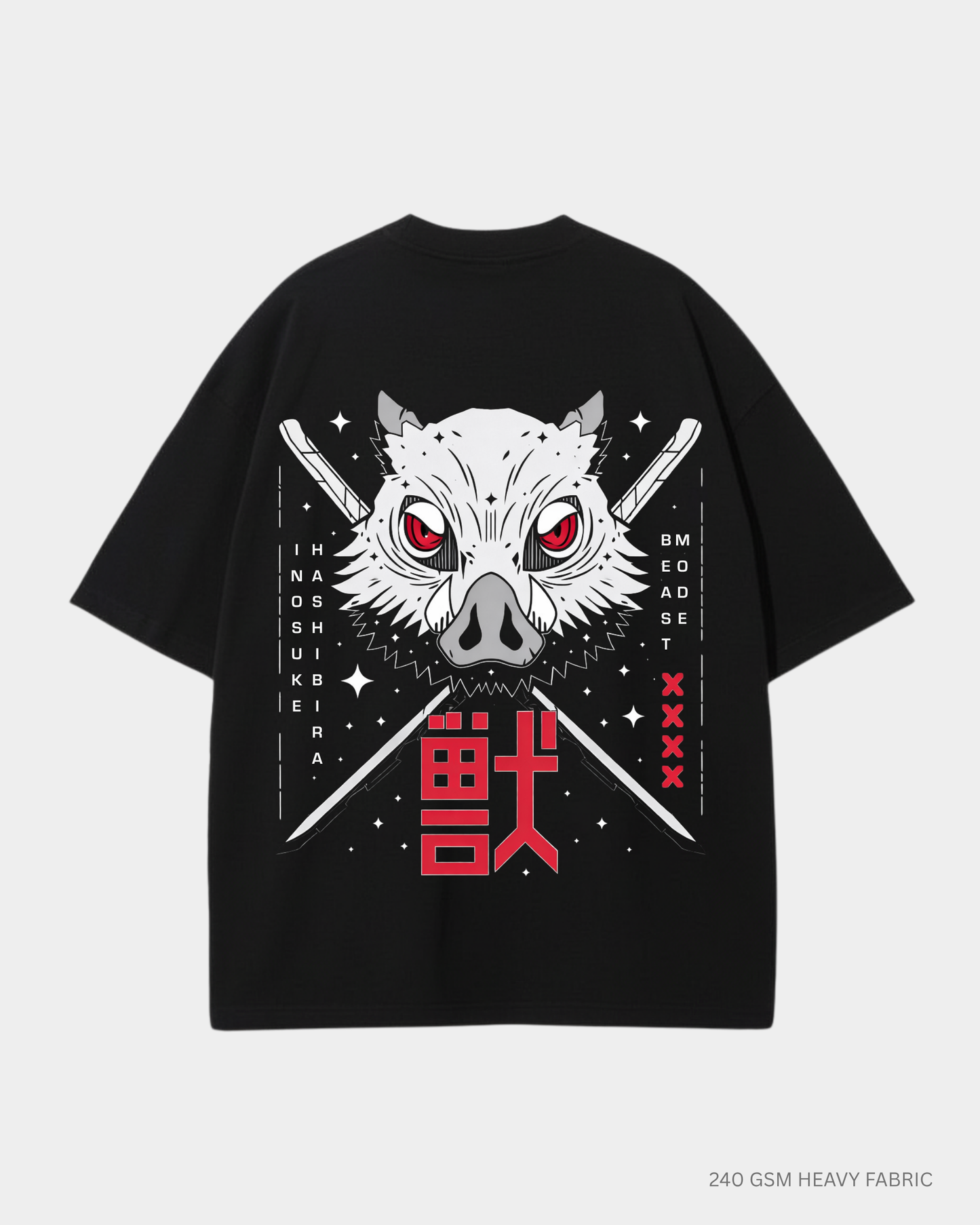 Inosuke Hashibira Unisex Oversized T-Shirts | Antherr Core Black Cotton 240 GSM