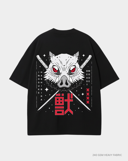 Inosuke Hashibira Unisex Oversized T-Shirts | Antherr Core Black Cotton 240 GSM