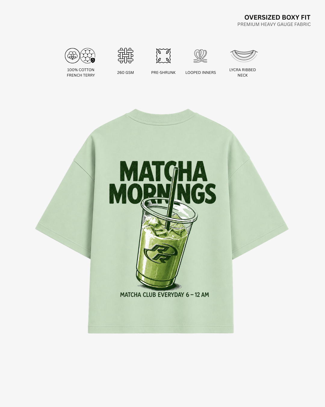 Morning Matcha French Terry Oversized T-Shirt | Antherr Originals JADE GREEN Cotton French Terry 260 GSM