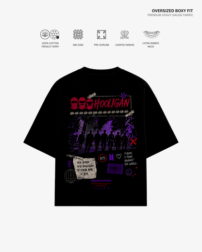 Hooligan Arirang Unisex French Terry Oversized T-Shirt | Antherr Core Black Cotton French Terry 260 GSM