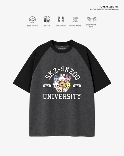 SKZ University Unisex Ranglan Oversized T-Shirt | Antherr Core Black-Charcoal Grey Cotton 180 GSM