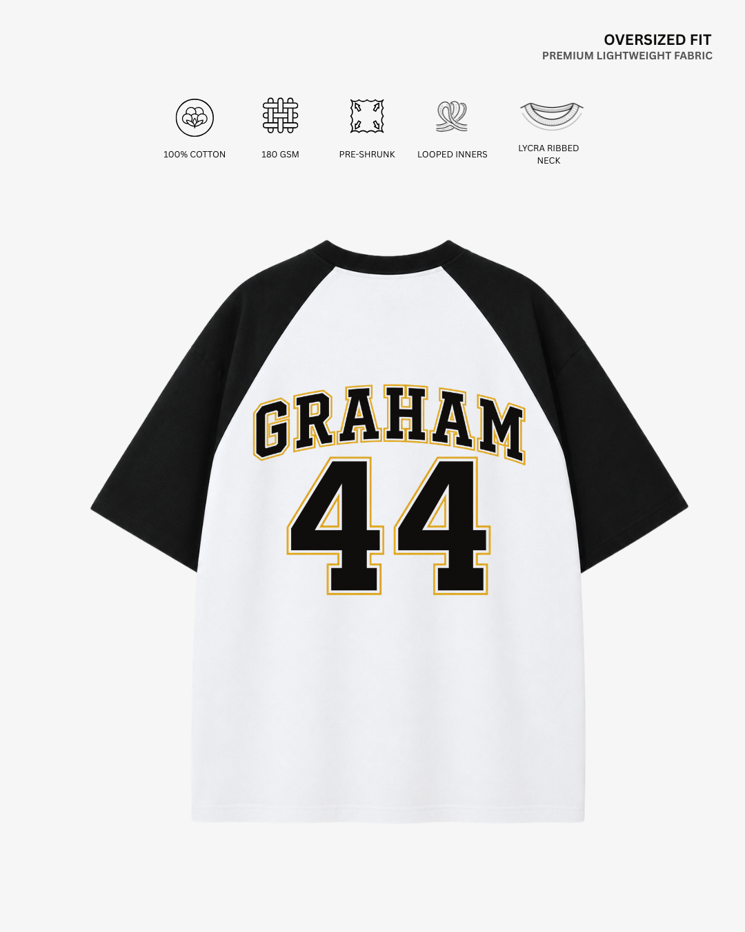 Briar University Unisex Ranglan Oversized T-Shirt | Antherr Core GRAHAM (Black-White) Cotton 180 GSM