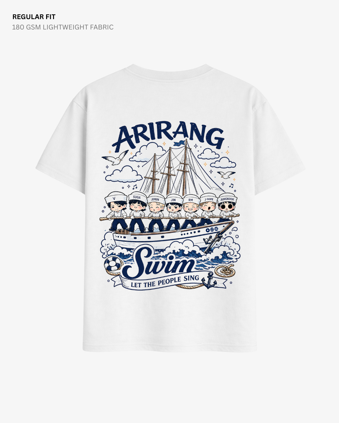 Chibi Swim Arirang BTS Regular Fit T-Shirt | Antherr Core White Cotton 180 GSM
