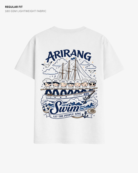 Chibi Swim Arirang BTS Regular Fit T-Shirt | Antherr Core White Cotton 180 GSM