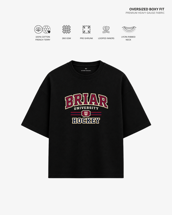 Briar U Hockey French Terry Oversized T-Shirt | Antherr Core BLACK Cotton French Terry 260 GSM