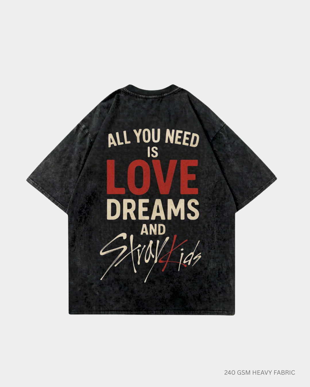 All You Need Straykids Oversized T-Shirt India | Antherr Core Black Acid Wash Cotton 240 GSM