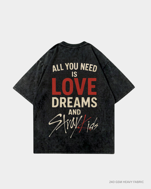 All You Need Straykids Oversized T-Shirt India | Antherr Core Black Acid Wash Cotton 240 GSM