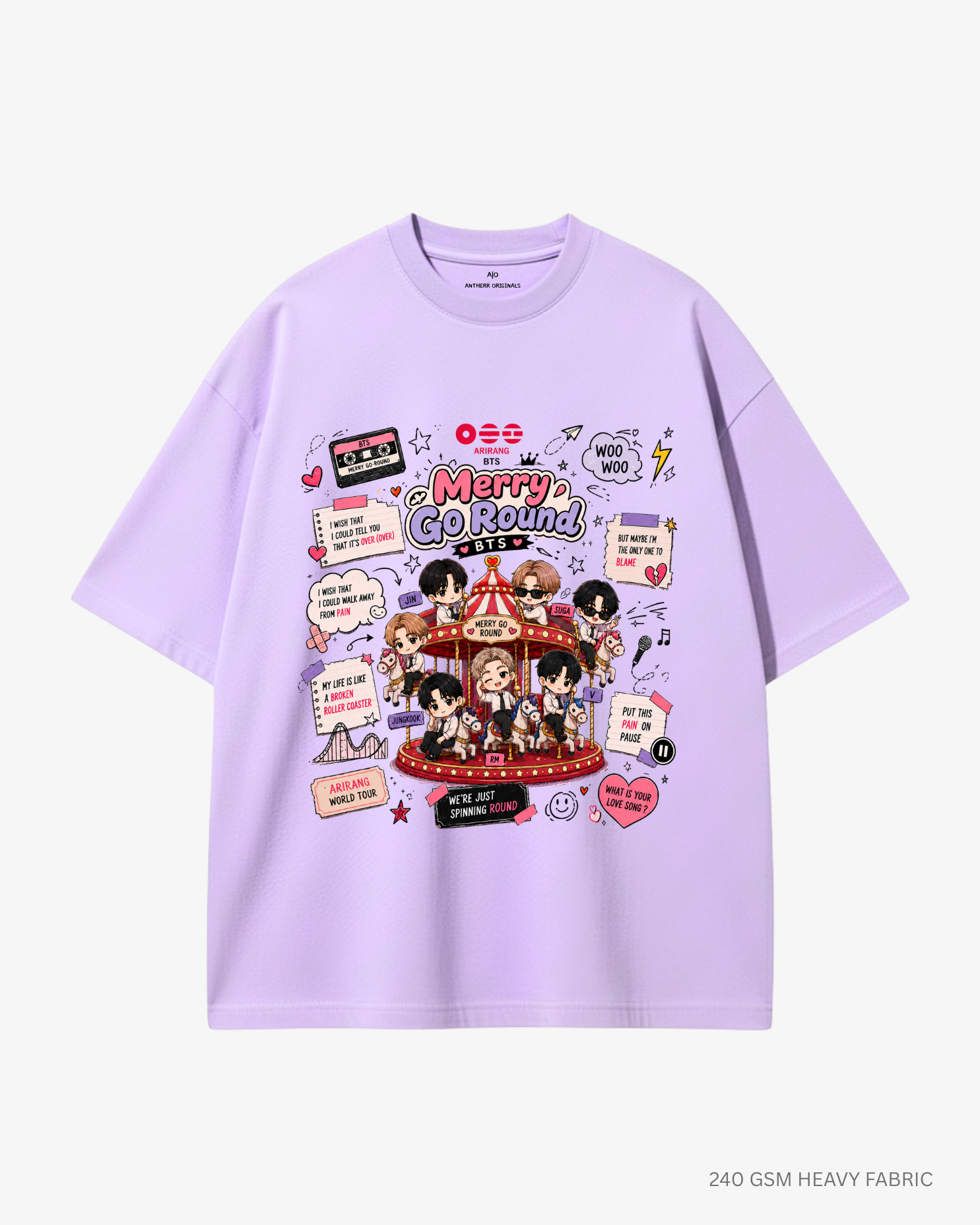 Merry Go Round BTS Arirang Unisex Oversized T-Shirt | Antherr Core Lavender Cotton 240 GSM