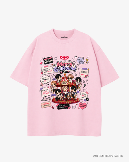 Merry Go Round BTS Arirang Unisex Oversized T-Shirt | Antherr Core Baby Pink Cotton 240 GSM