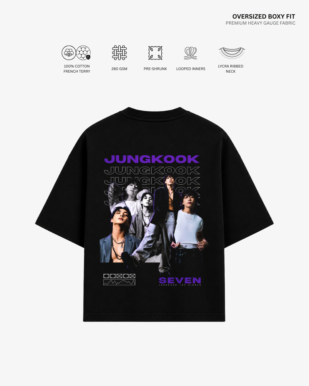 Jungkook French Terry Oversized T-Shirt | Antherr Core Black Cotton French Terry 260 GSM