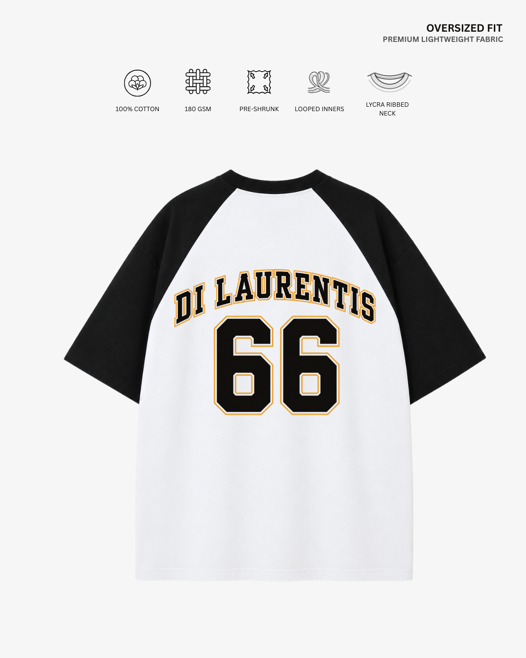 Briar University Unisex Ranglan Oversized T-Shirt | Antherr Core DI LAURENTIS (Black-White) Cotton 180 GSM