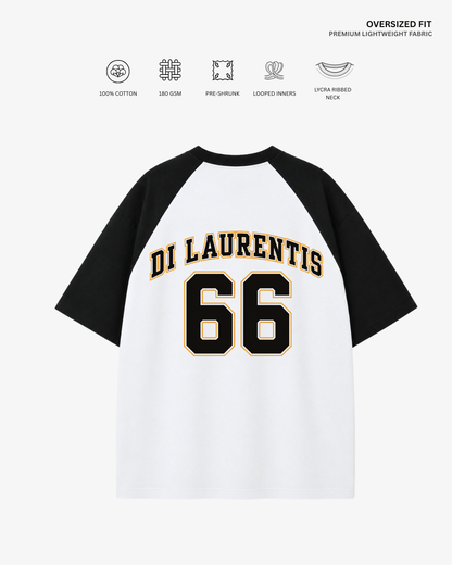 Briar University Unisex Ranglan Oversized T-Shirt | Antherr Core DI LAURENTIS (Black-White) Cotton 180 GSM