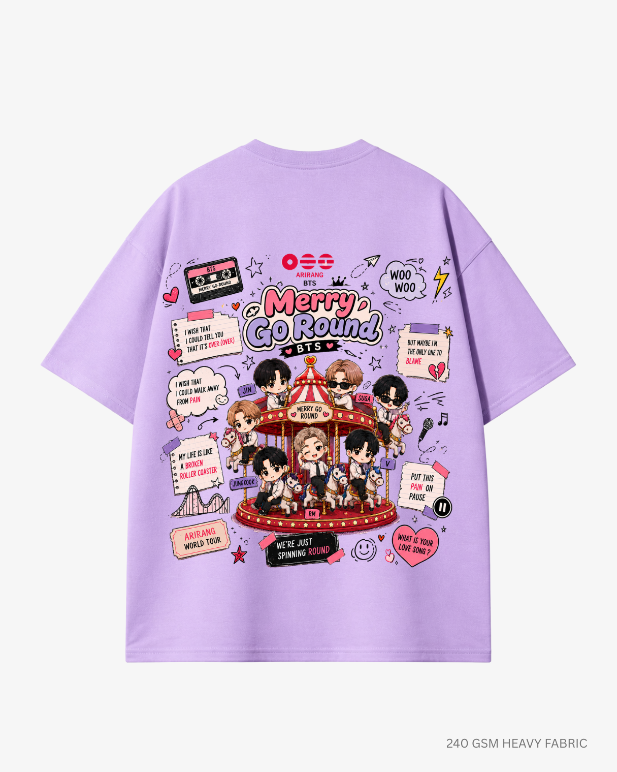 Chibi Merry Go Round Arirang Unisex Oversized T-Shirt | Antherr Core Lavender Cotton 240 GSM