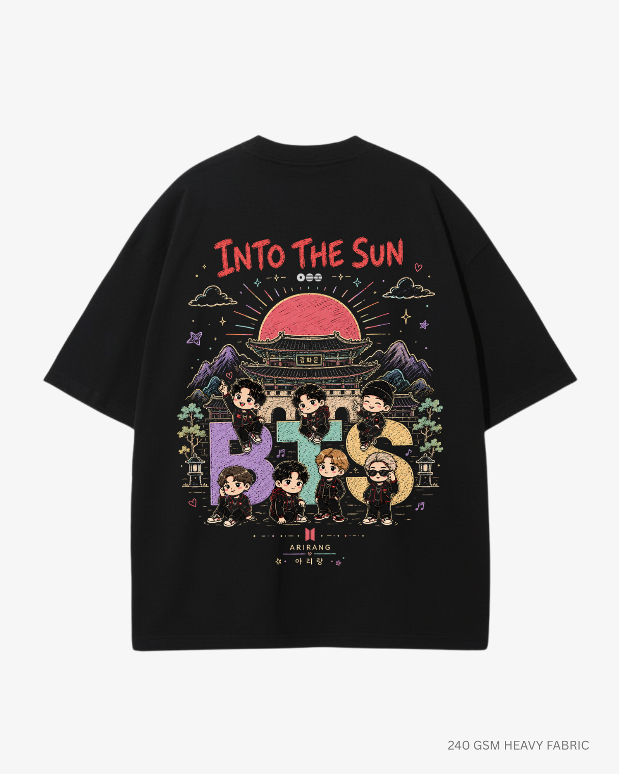 Into The Sun Arirang BTS Unisex Oversized T-Shirt | Antherr Core Black Cotton 240 GSM