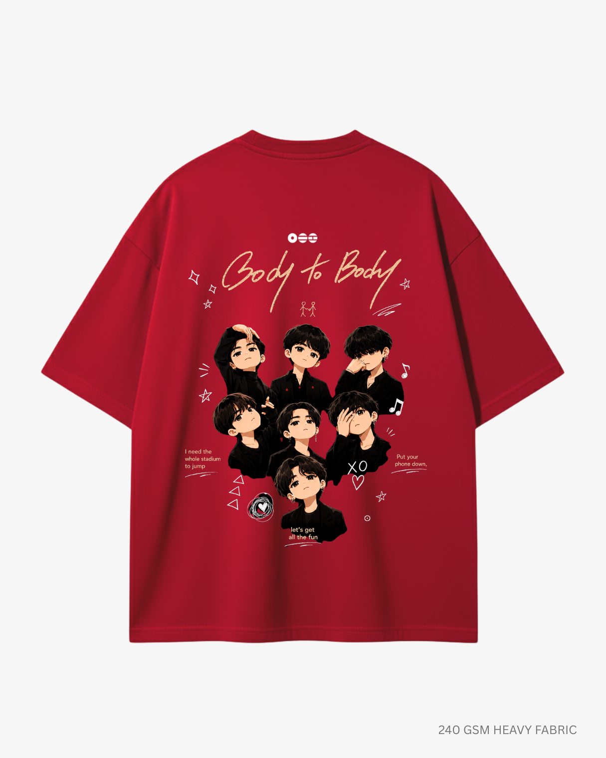Chibi Body to Body Arirang Unisex Oversized T-Shirt Red Cotton 240 GSM