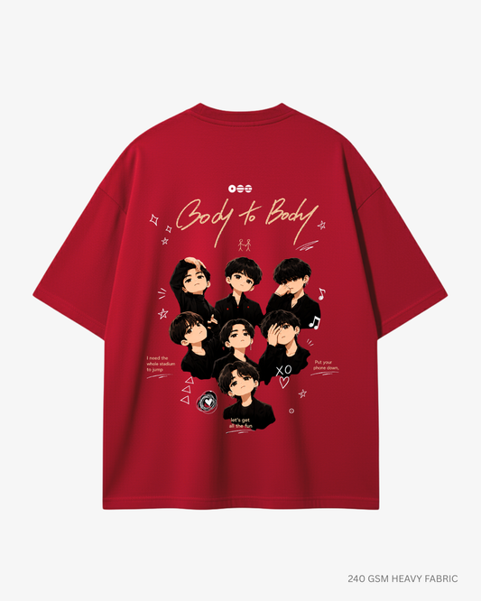 Chibi Body to Body Arirang Unisex Oversized T-Shirt Red Cotton 240 GSM