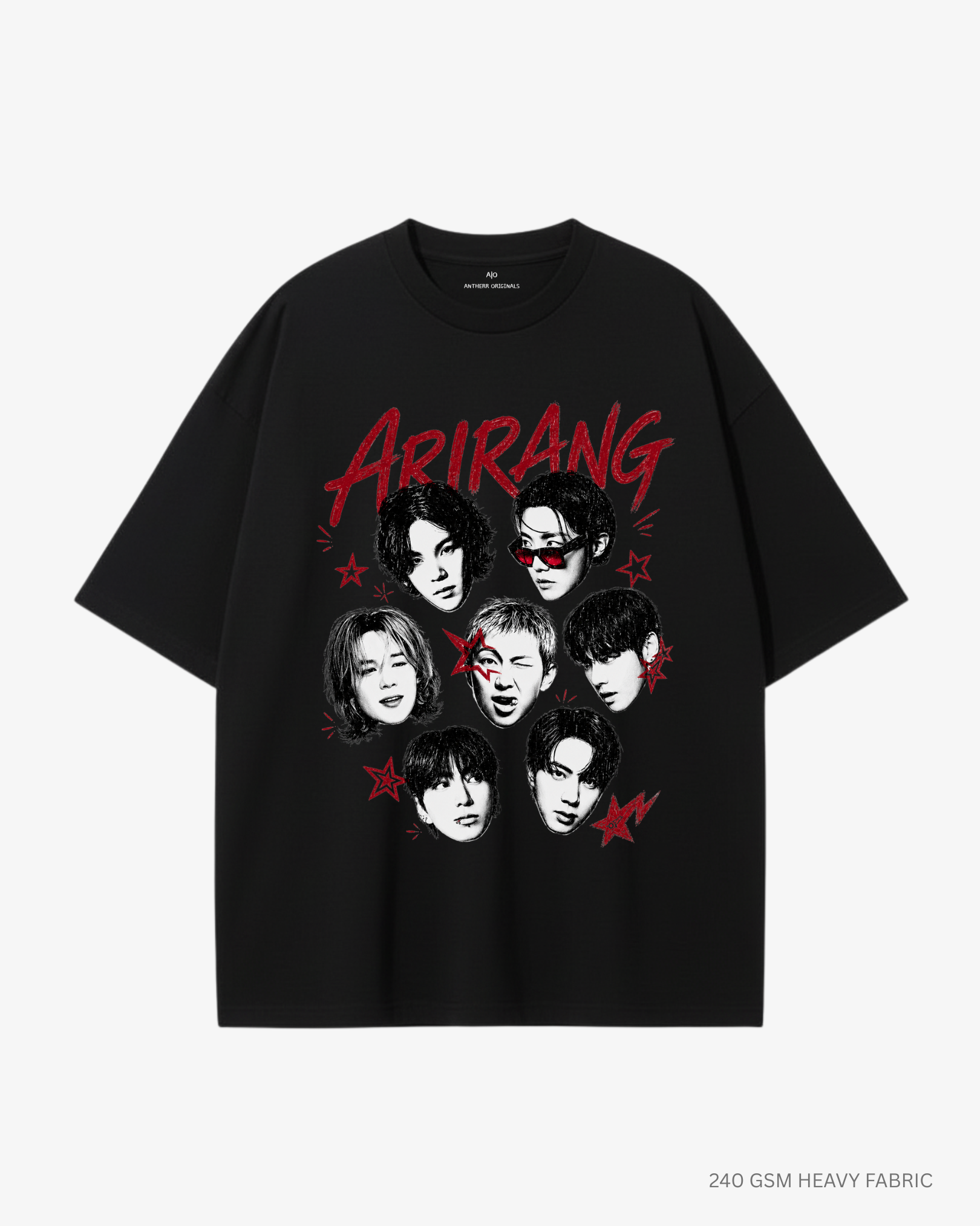 Arirang Squad Unisex Oversized T-Shirt | Antherr Core Black Cotton 240 GSM
