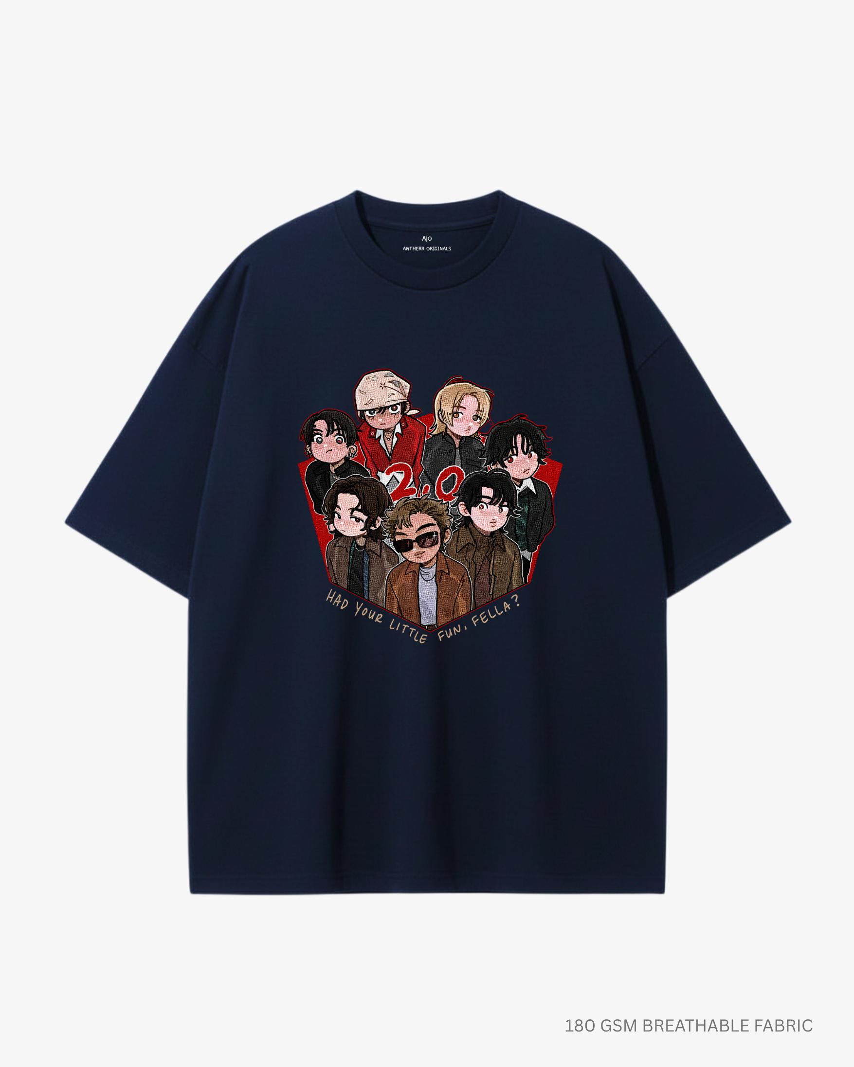 Chibi BTS 2.0 Arirang Unisex Oversized T-Shirt | Antherr Core Navy Blue Cotton 240 GSM