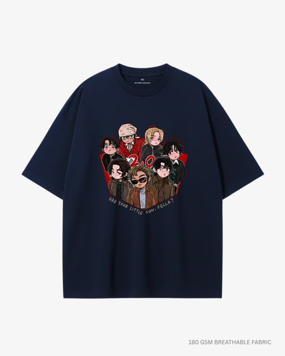 Chibi BTS 2.0 Arirang Unisex Oversized T-Shirt | Antherr Core Navy Blue Cotton 240 GSM