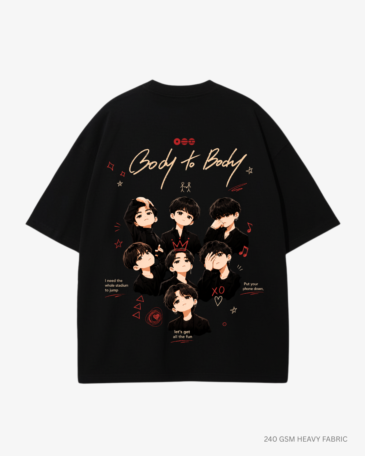 Chibi Body to Body Arirang Unisex Oversized T-Shirt Black Cotton 240 GSM