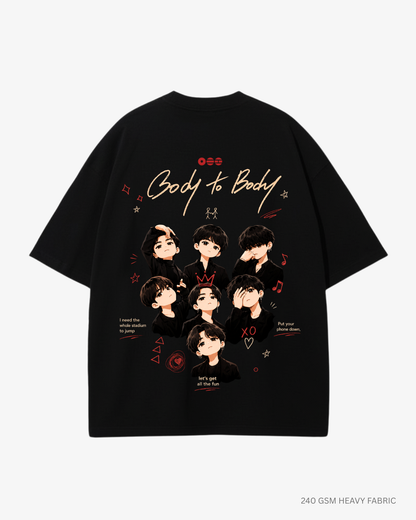 Chibi Body to Body Arirang Unisex Oversized T-Shirt Black Cotton 240 GSM
