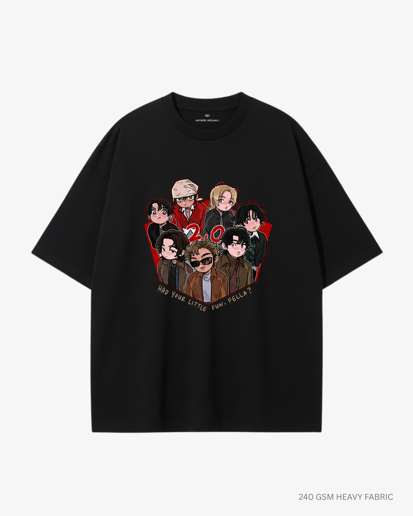 Chibi BTS 2.0 Arirang Unisex Oversized T-Shirt | Antherr Core Black Cotton 240 GSM