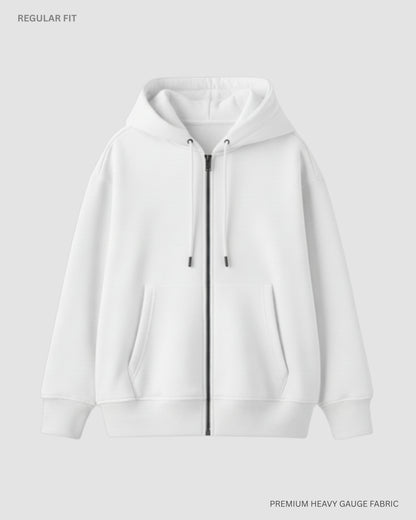 Basic White Unisex Winter Zipper Hoodies WHITE