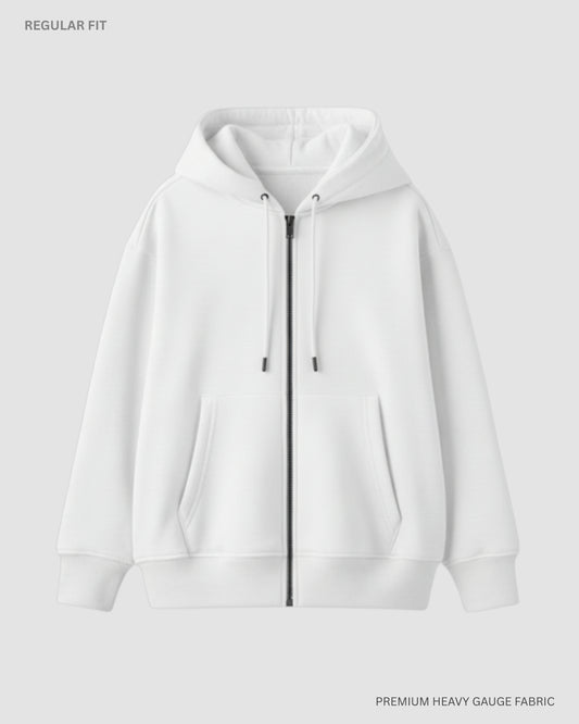 Basic White Unisex Winter Zipper Hoodies WHITE