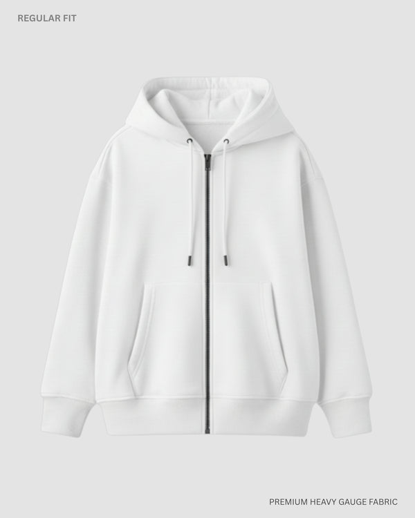 Basic White Unisex Winter Zipper Hoodies WHITE