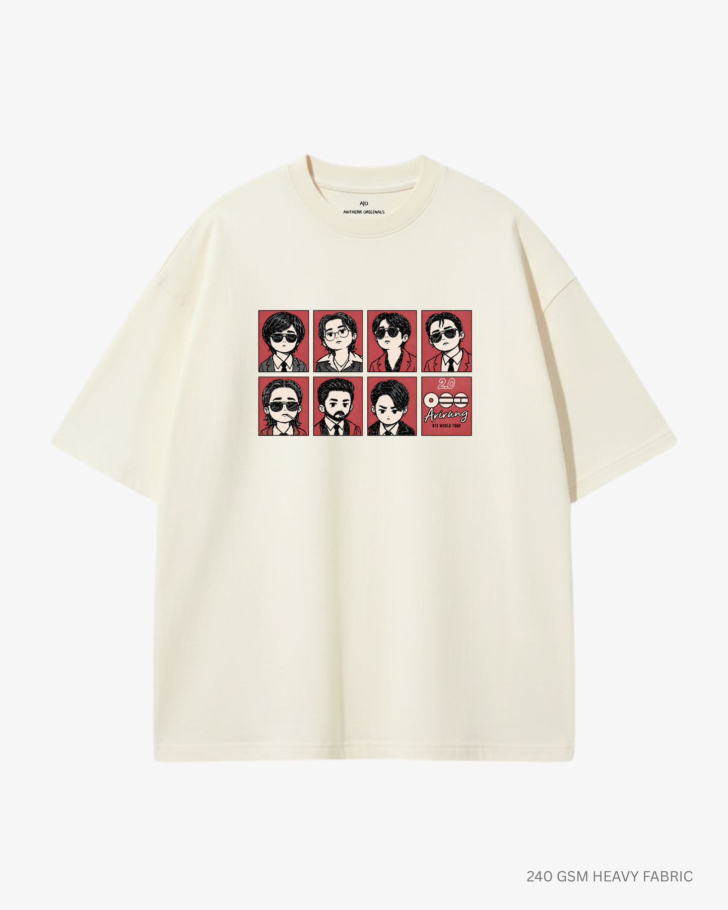 BTS 2.0 Chibi Arirang Unisex Oversized T-Shirt | Antherr Core Off White Cotton 240 GSM