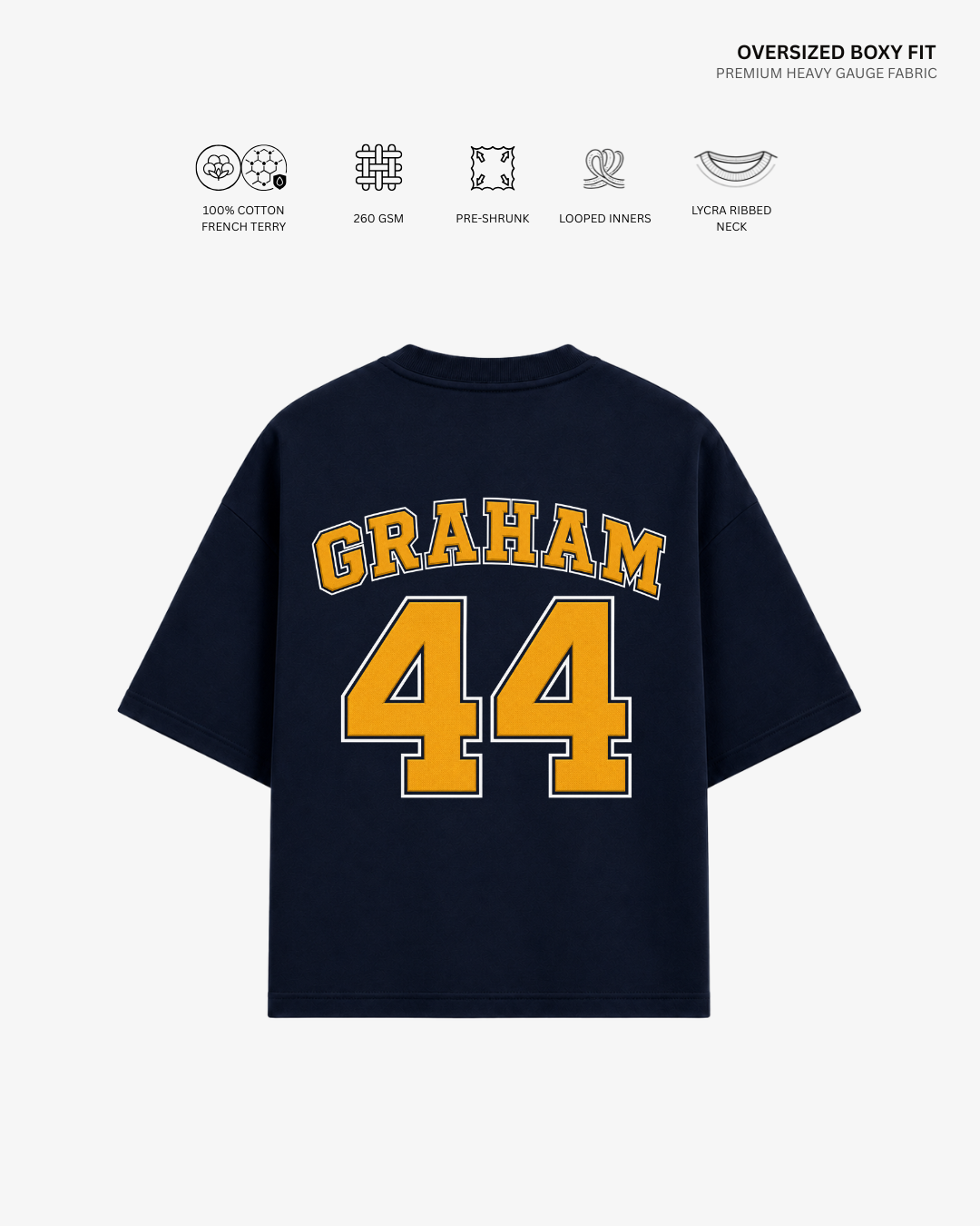 Briar U Hawks French Terry Oversized T-Shirt | Antherr Core GRAHAM (NAVYBLUE) Cotton French Terry 260 GSM