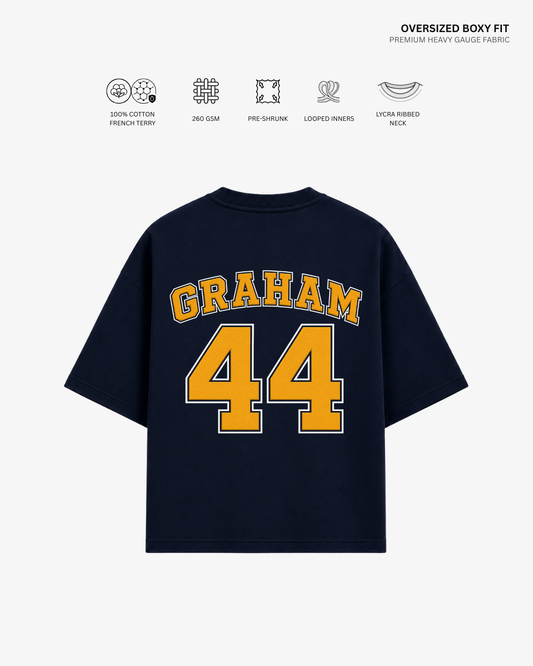 Briar U Hawks French Terry Oversized T-Shirt | Antherr Core GRAHAM (NAVYBLUE) Cotton French Terry 260 GSM