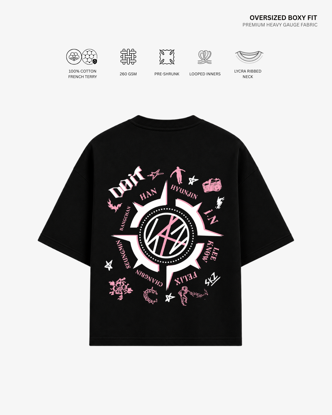 Stray Kids Do It French Terry Oversized T-Shirt | Antherr Core Black Cotton French Terry 260 GSM