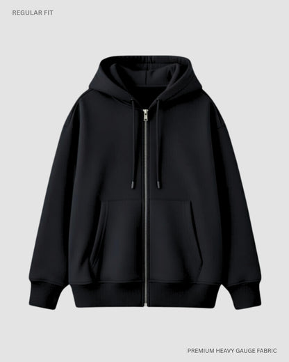 Basic Black Unisex Winter Zipper Hoodies BLACK