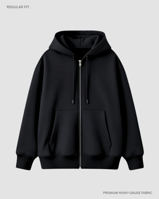 Basic Black Unisex Winter Zipper Hoodies BLACK