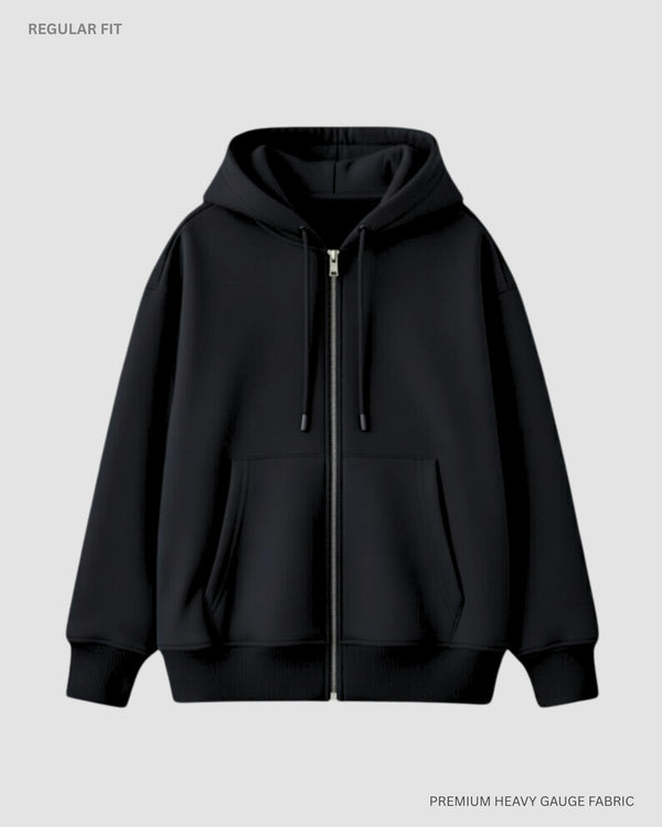 Basic Black Unisex Winter Zipper Hoodies BLACK