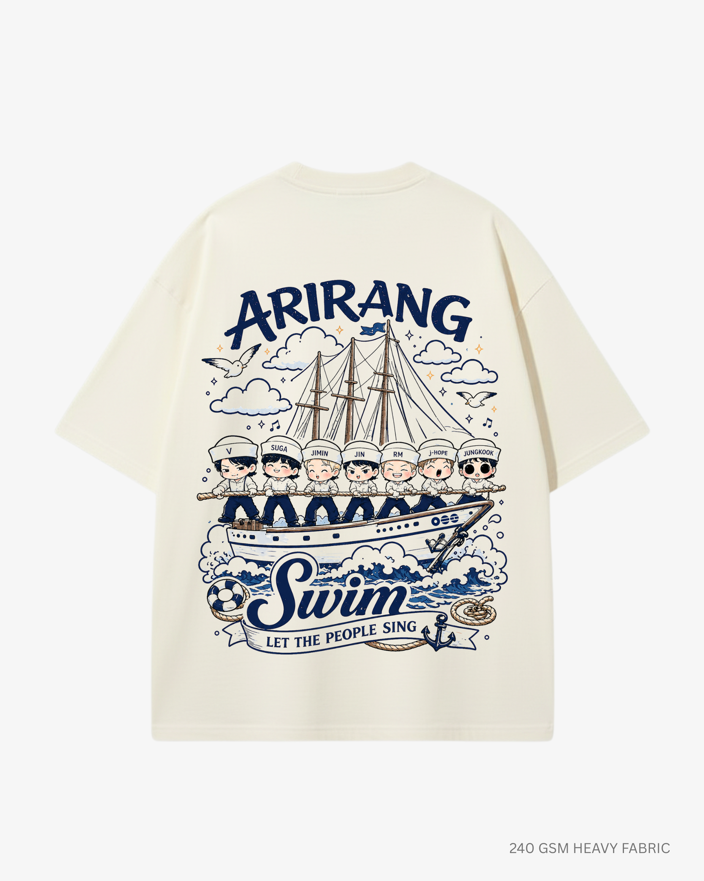 Chibi Swim Arirang Unisex Oversized T-Shirt | Antherr Core Off White Cotton 240 GSM