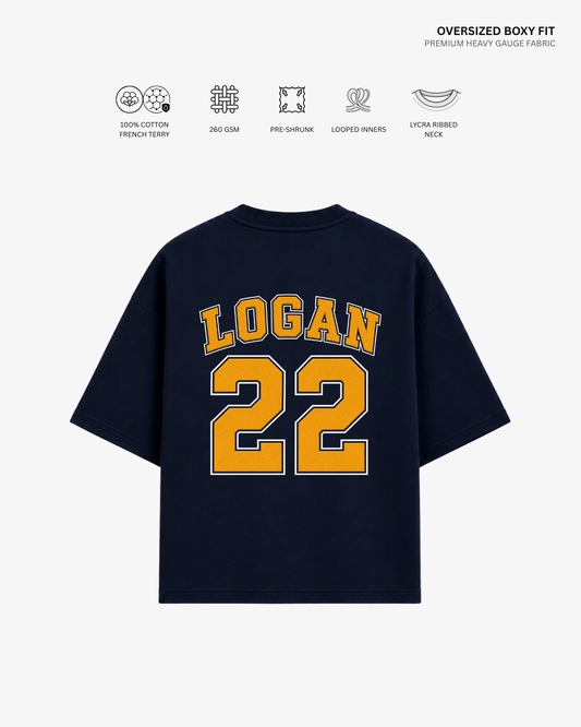 Briar U Hawks French Terry Oversized T-Shirt | Antherr Core LOGAN (NAVYBLUE) Cotton French Terry 260 GSM