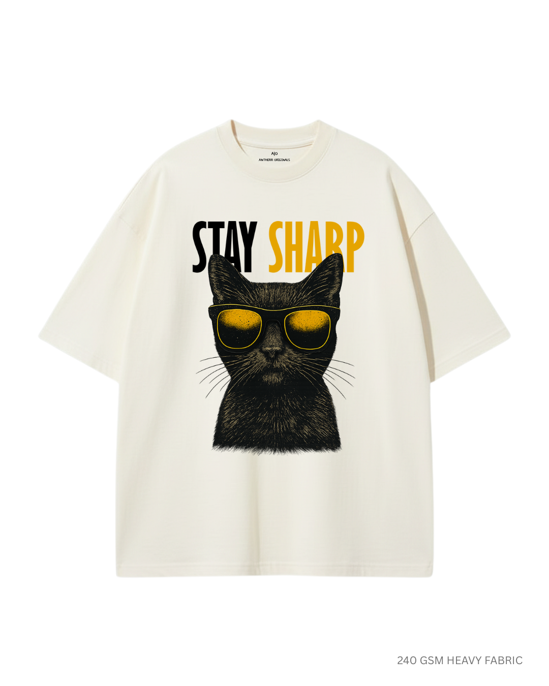 Stay Sharp Unisex Oversized T-Shirts OFF WHITE Cotton 240 GSM