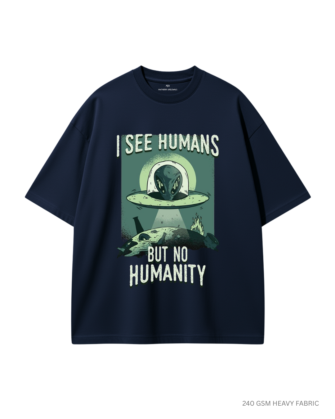 I See Humans Unisex Oversized T-Shirt | Antherr Core NAVY BLUE 240 GSM Cotton