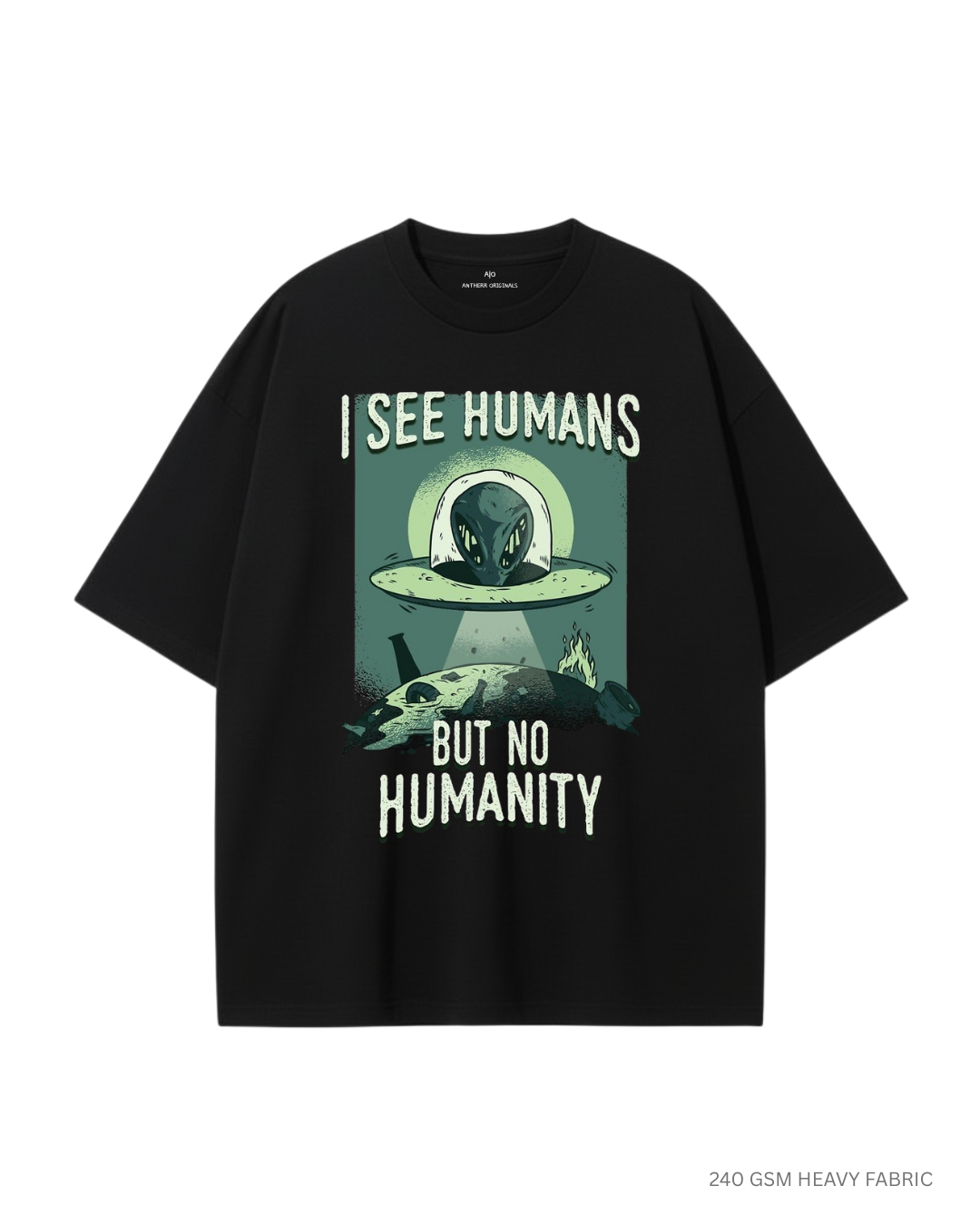 I See Humans Unisex Oversized T-Shirt | Antherr Core BLACK 240 GSM Cotton