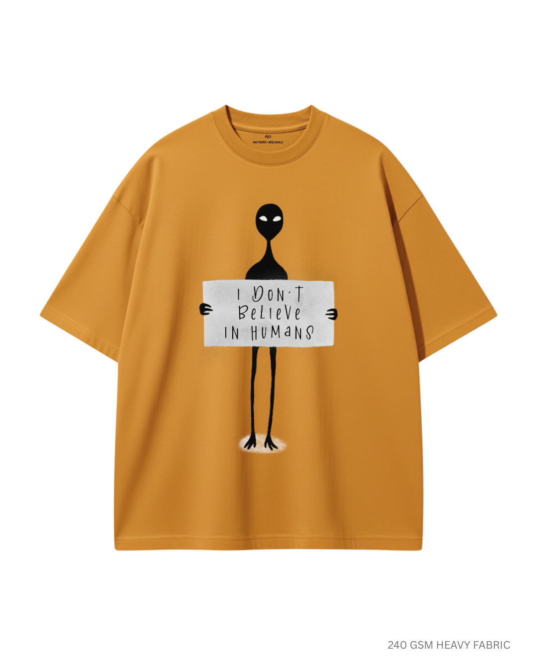 I Don't Believe in Humans Unisex Oversized T-Shirt | Antherr Core MUSTARD YELLOW