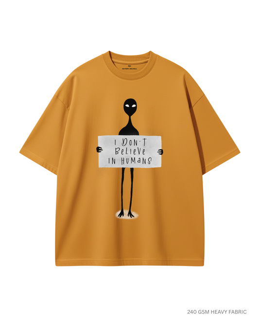 I Don't Believe in Humans Unisex Oversized T-Shirt | Antherr Core MUSTARD YELLOW