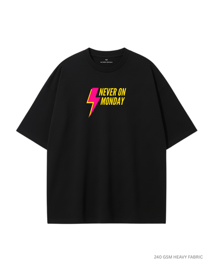 Never On Monday Unisex Oversized T-Shirts: Black BLACK Cotton 240 GSM