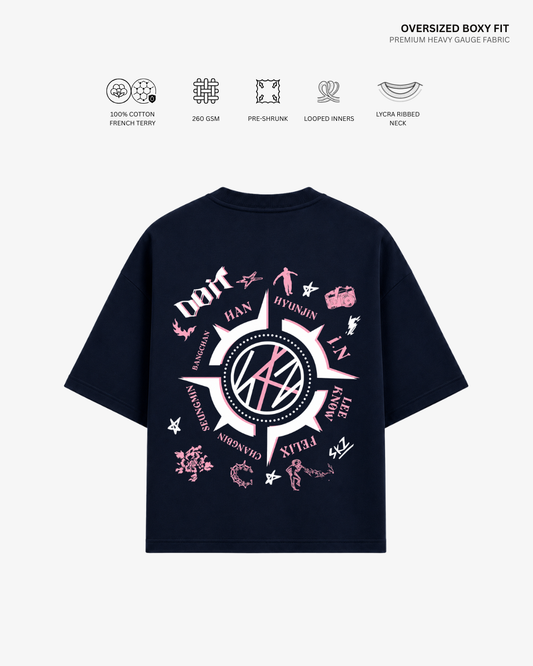 Stray Kids Do It French Terry Oversized T-Shirt | Antherr Core Navy Blue Cotton French Terry 260 GSM