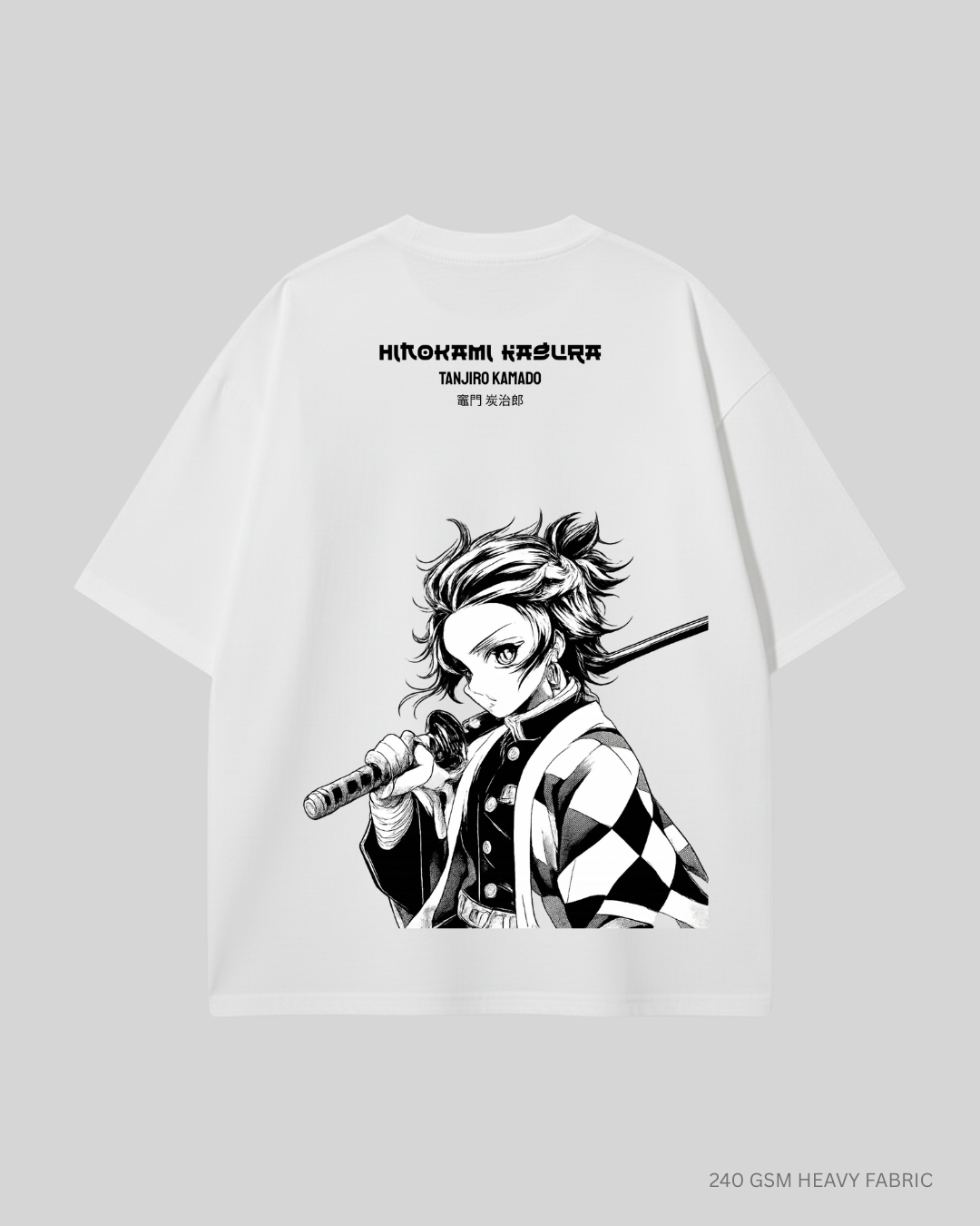 Hinokami Kagura Tanjiro Kamado Unisex Oversized T-Shirts White Cotton 240 GSM