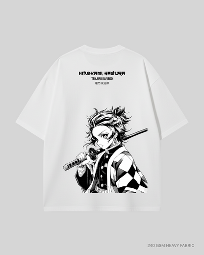 Hinokami Kagura Tanjiro Kamado Unisex Oversized T-Shirts White Cotton 240 GSM
