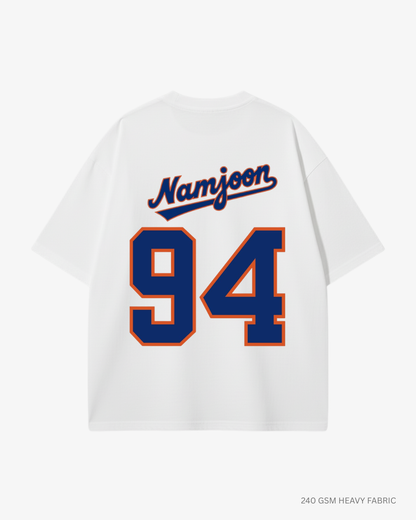 Bangtan Varsity Blue Edition Unisex Oversized T-Shirt | Antherr Core Namjoon (White) Cotton 240 GSM